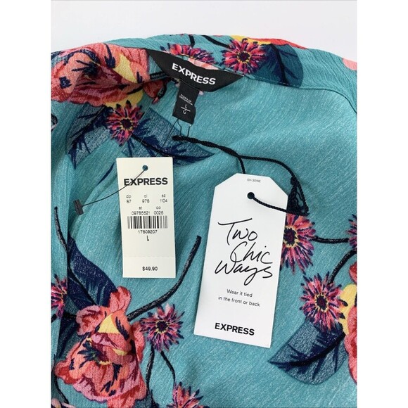 Express Floral Outfit Maxi Skirt Kimono Wrap Top Teal Rayon Womens Large New Tag - Picture 15 of 16